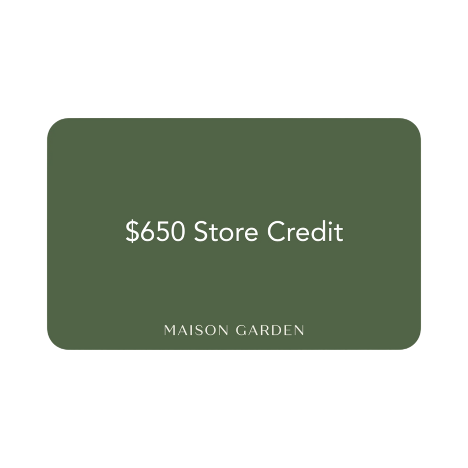 Maison Garden store credit card with $650 value on a white background