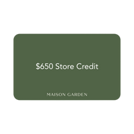 Maison Garden store credit card with $650 value on a white background