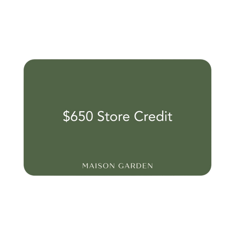 Maison Garden store credit card with $650 value on a white background
